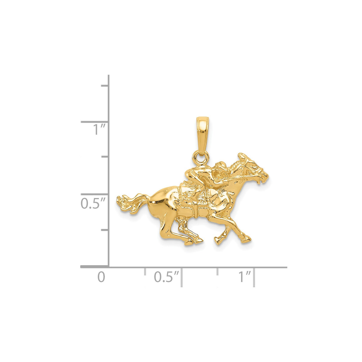 14k Yellow Gold Galloping Horse Pendant with Jockey Rider, Equestrian Racing Charm