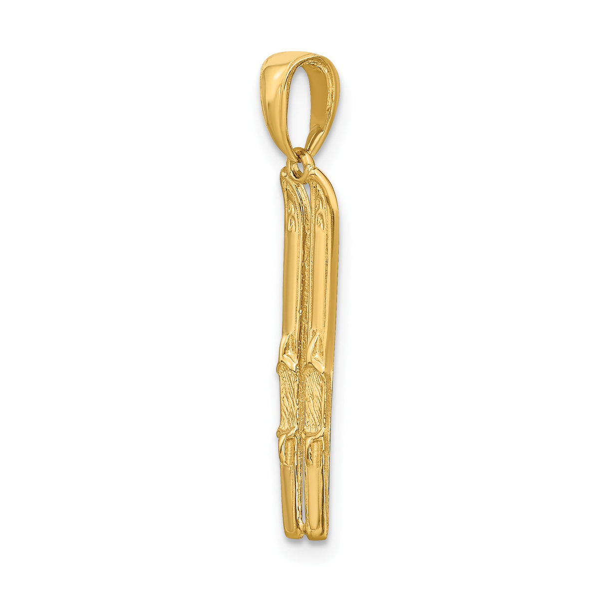 14k Yellow Gold Ski Pendant with Detailed Bindings, Winter Sport Charm for Skiers