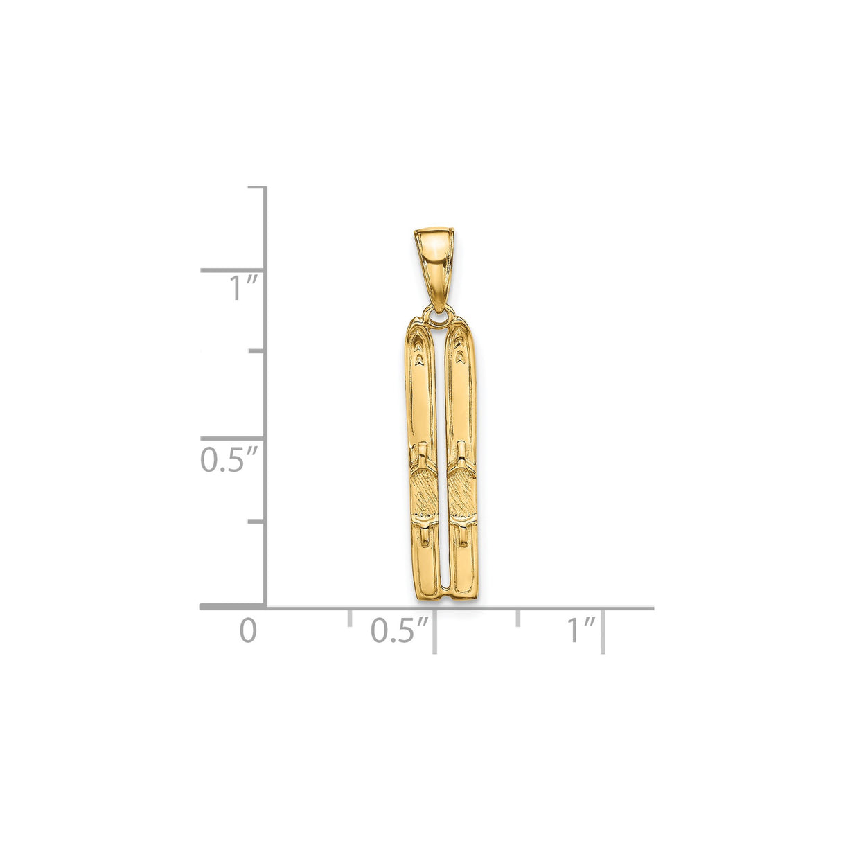 14k Yellow Gold Ski Pendant with Detailed Bindings, Winter Sport Charm for Skiers