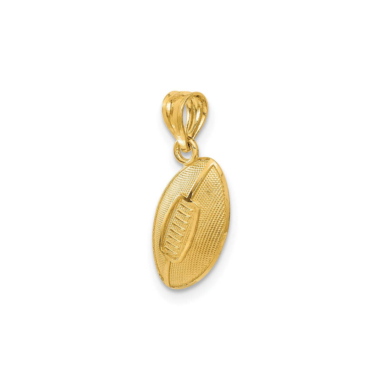14k Yellow Gold Football Pendant with Textured Surface and Lace Detail, Unisex Sports Charm