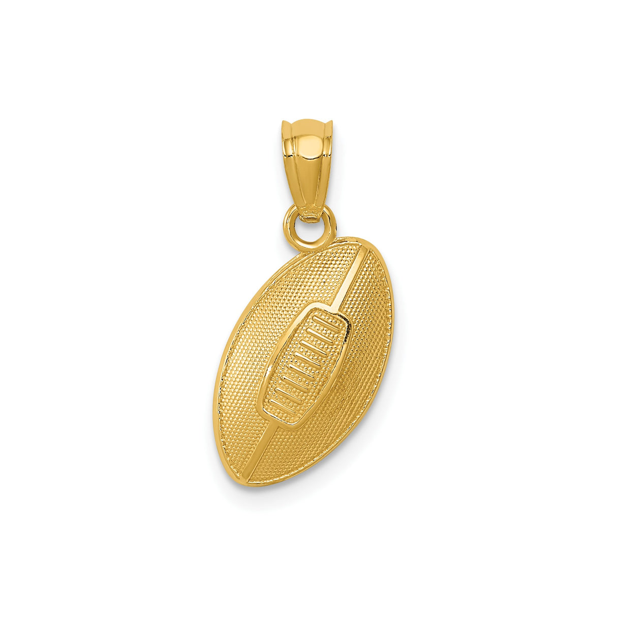 14k Yellow Gold Football Pendant with Textured Surface and Lace Detail, Unisex Sports Charm