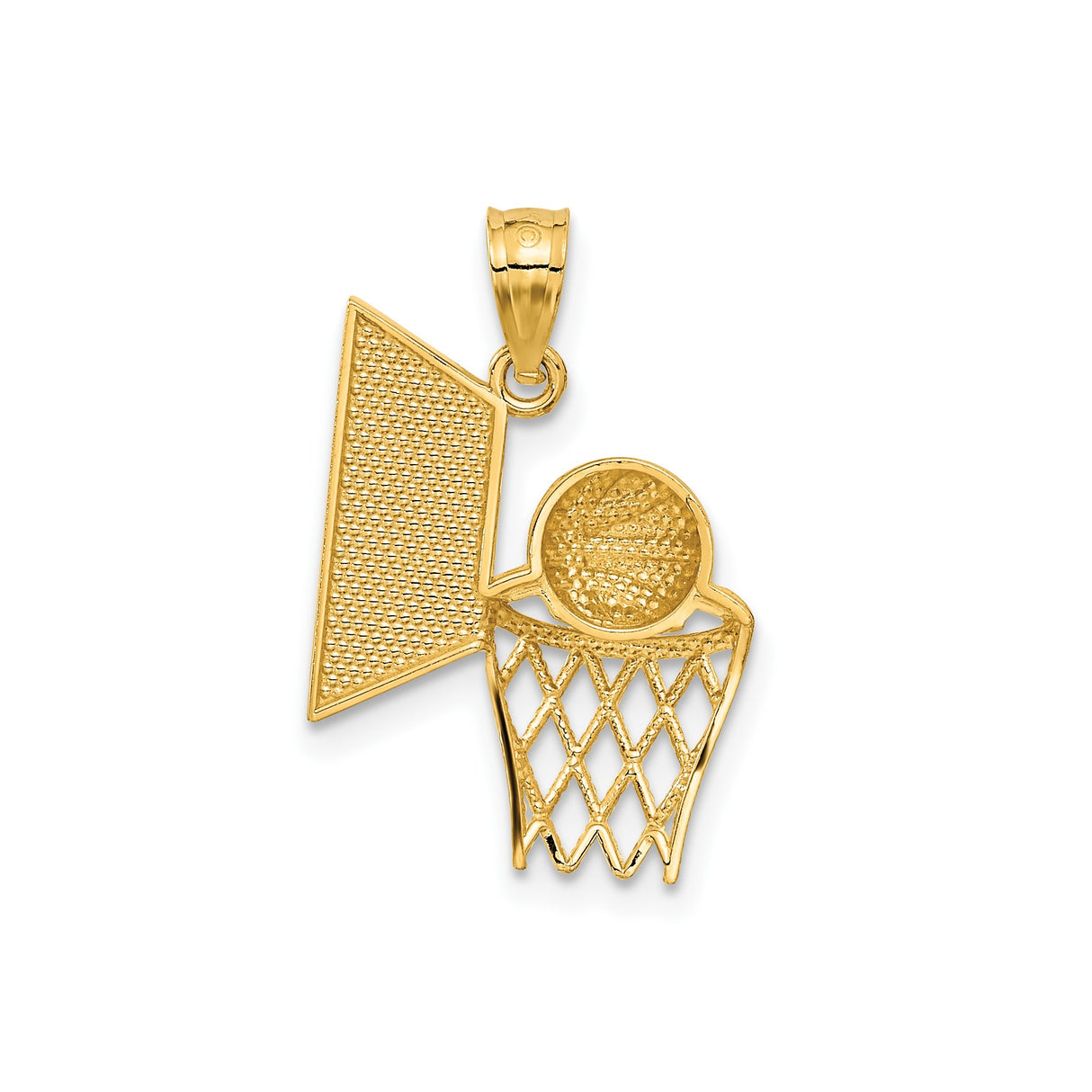 14k Yellow Gold Basketball Hoop Pendant with Backboard Design, Sports Charm for Men or Teens