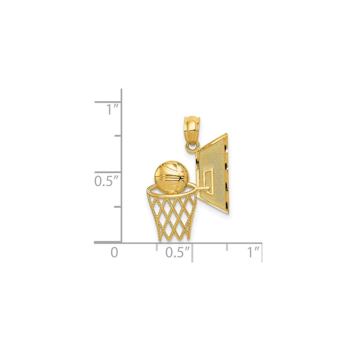 14k Yellow Gold Basketball Hoop Pendant with Backboard Design, Sports Charm for Men or Teens