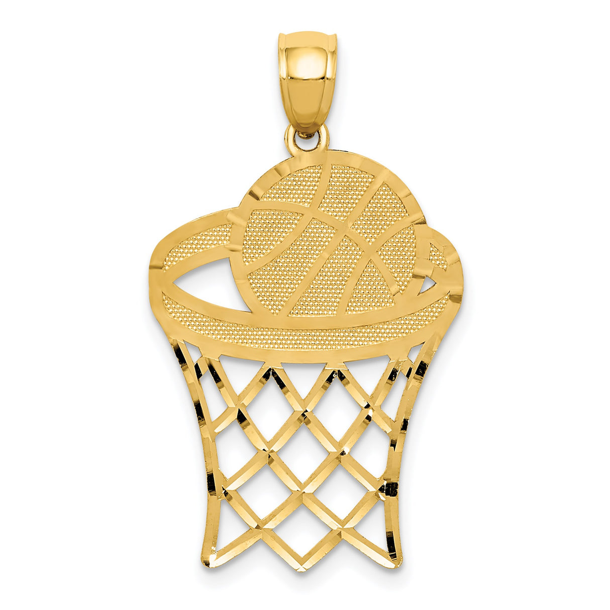 14k Yellow Gold Basketball Pendant with Hoop Design, Sports Charm for Men or Unisex Wear