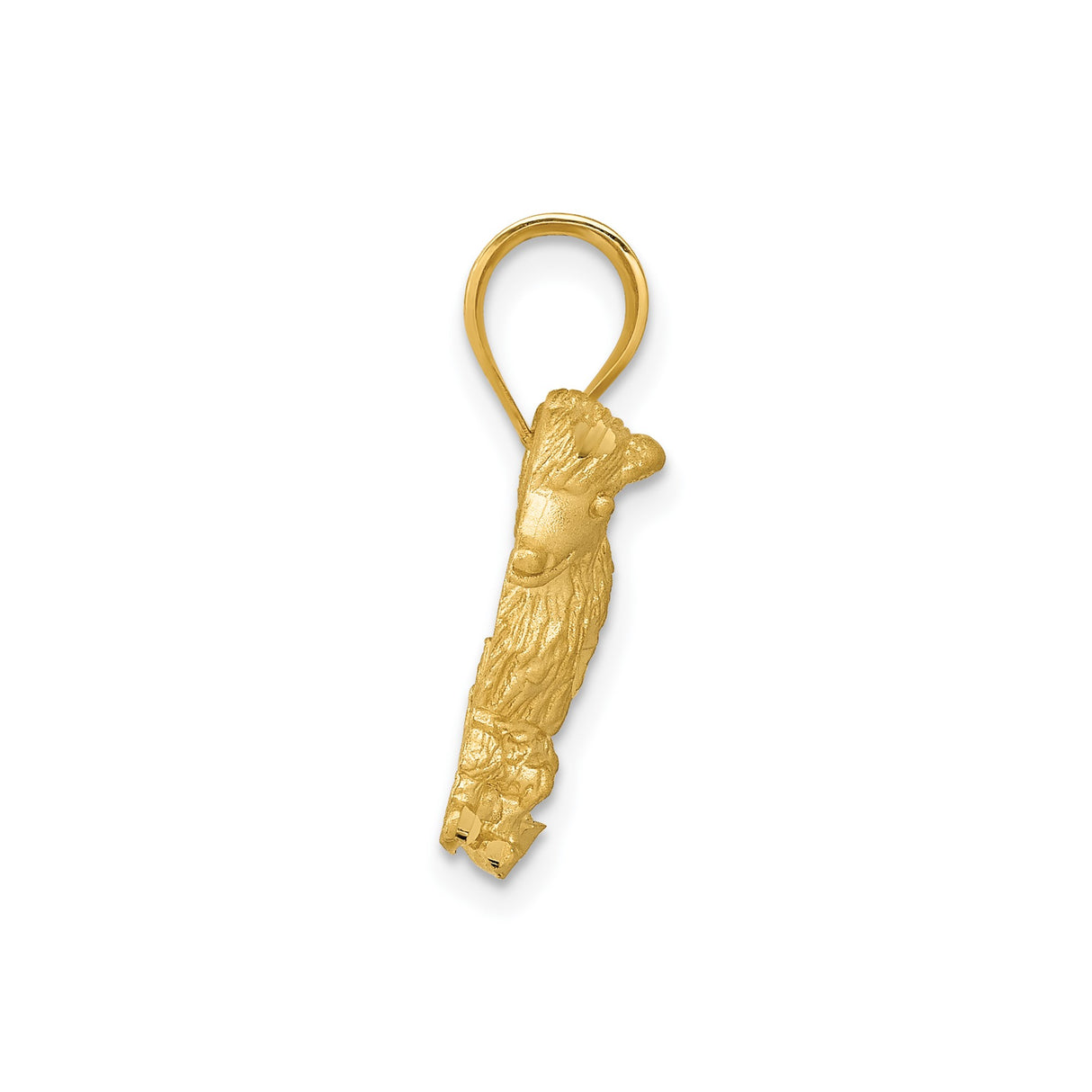 14k Yellow Gold Poodle Dog Pendant with Textured Satin Finish, Animal Charm