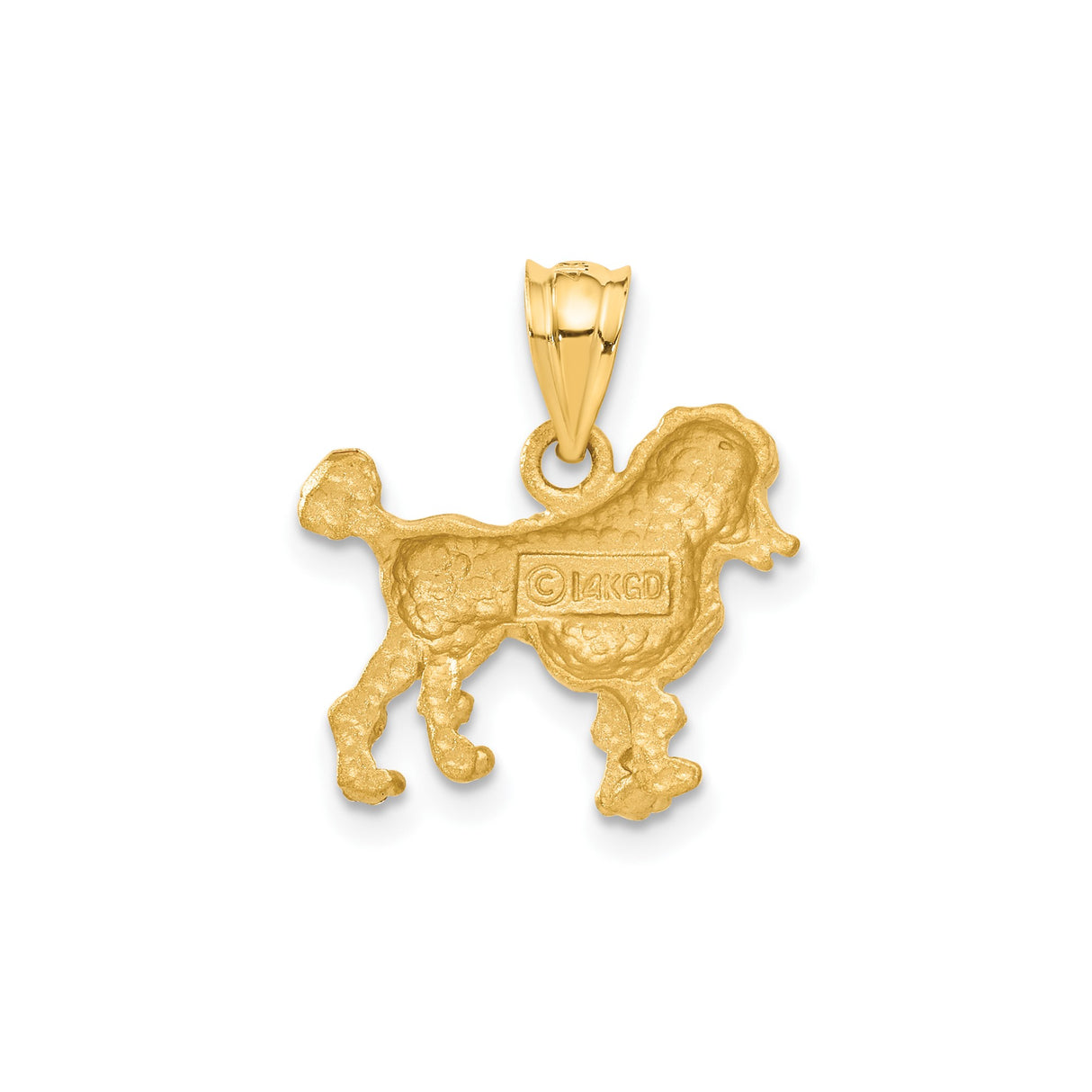 14k Yellow Gold Poodle Dog Pendant with Textured Satin Finish, Animal Charm