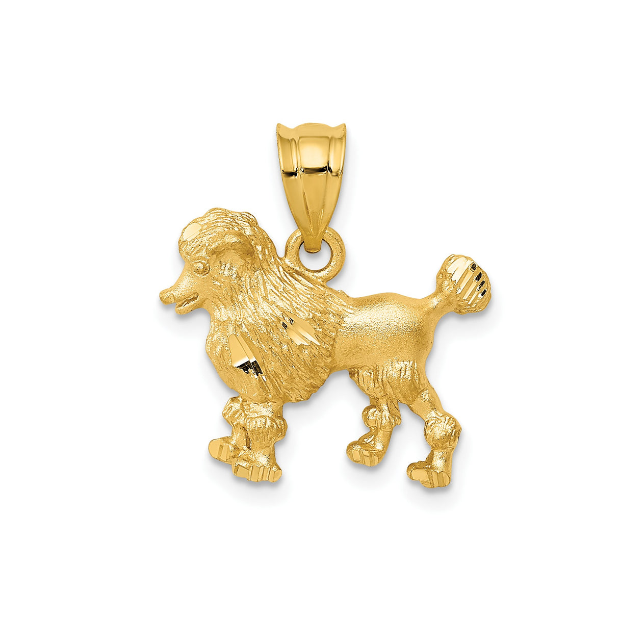 14k Yellow Gold Poodle Dog Pendant with Textured Satin Finish, Animal Charm