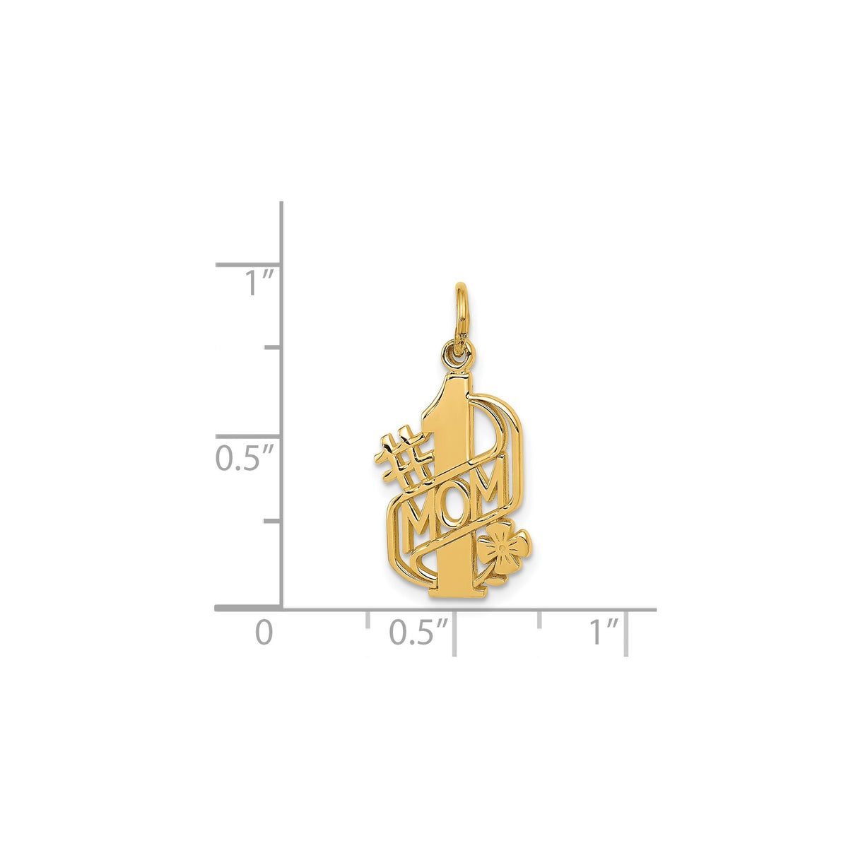 14k Yellow Gold Number One Mom Pendant with Flower Accent Charm for Women