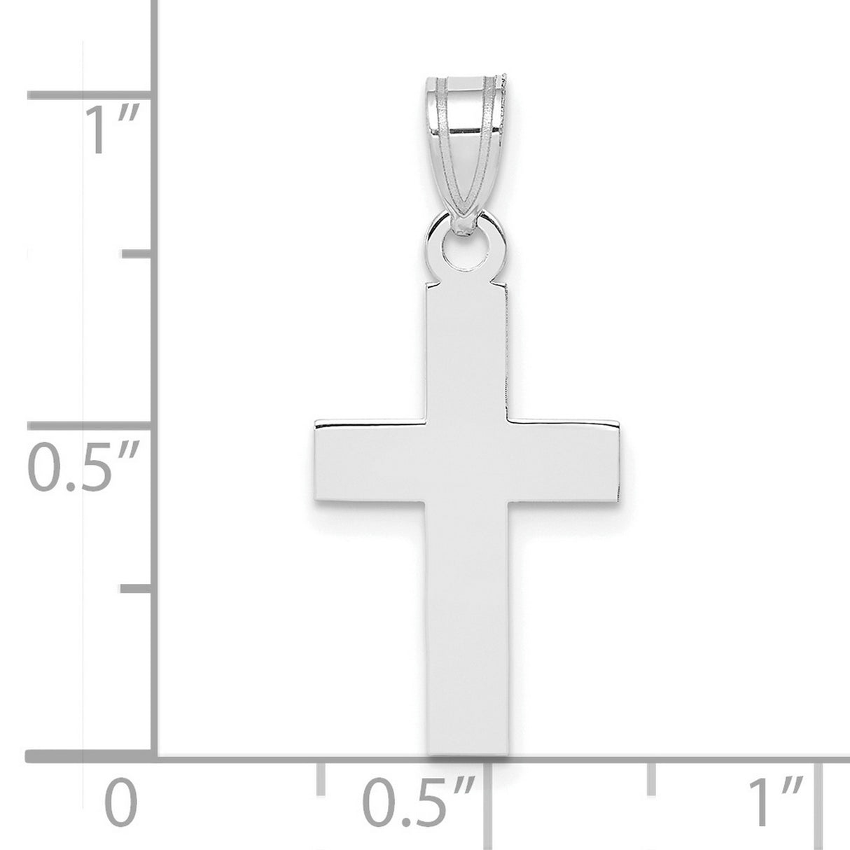 14k White Gold Cross Pendant, Mirror Finish, Sleek Modern Religious Charm for Men and Women