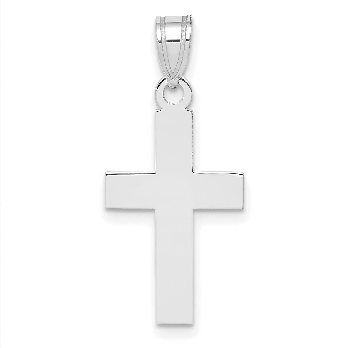 14k White Gold Cross Pendant, Mirror Finish, Sleek Modern Religious Charm for Men and Women