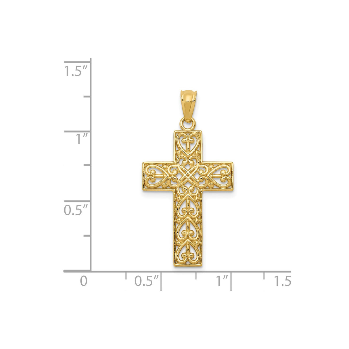 14k Yellow Gold Filigree Latin Cross Pendant with Diamond Cut Detailing and Openwork Design