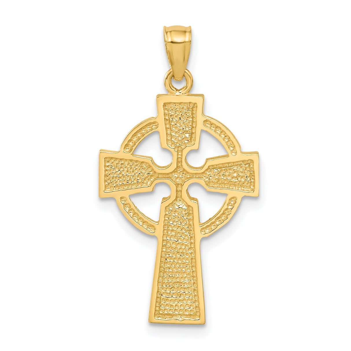 14k Yellow Gold Celtic High Cross Pendant with Knot Design and Halo Accent