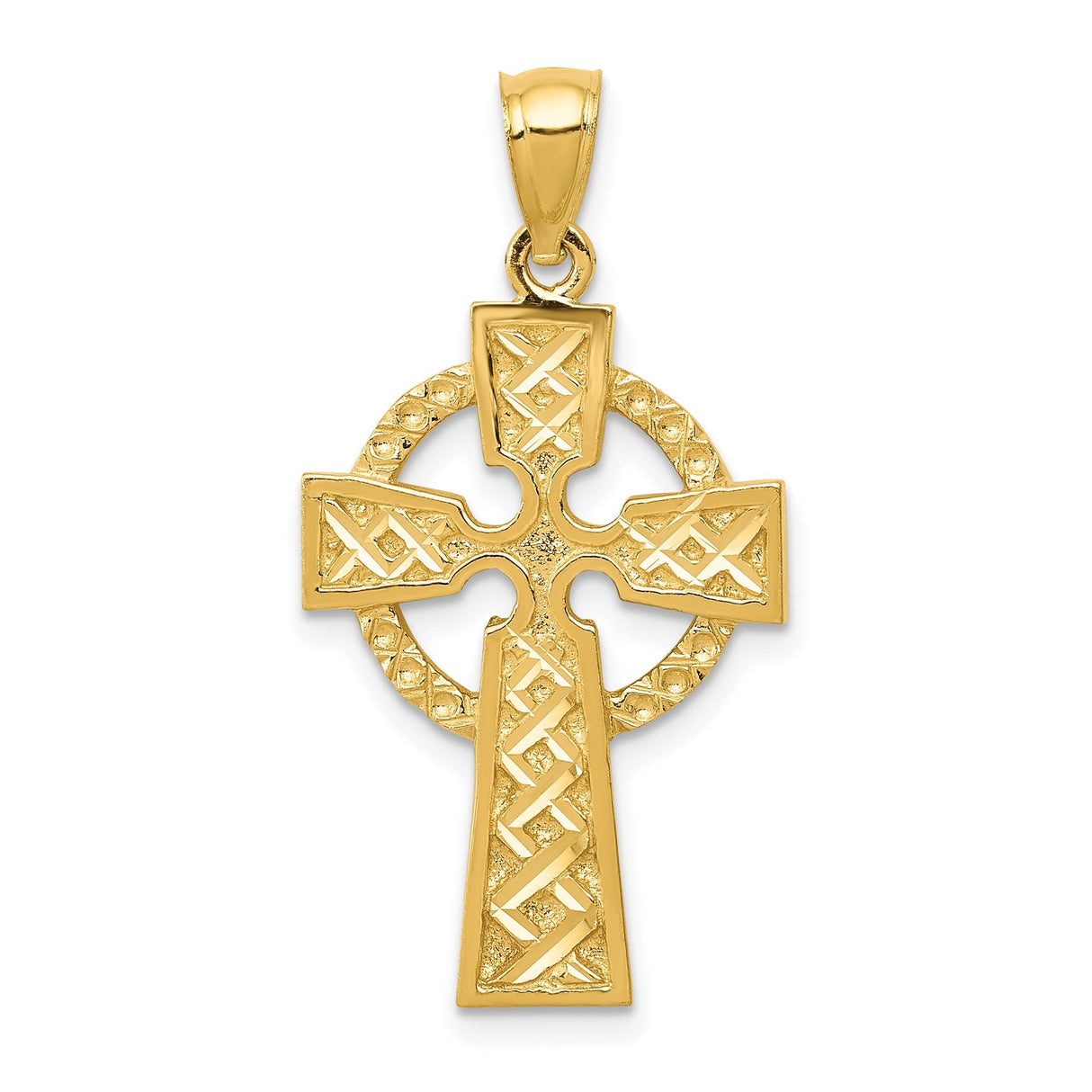 14k Yellow Gold Celtic High Cross Pendant with Knot Design and Halo Accent