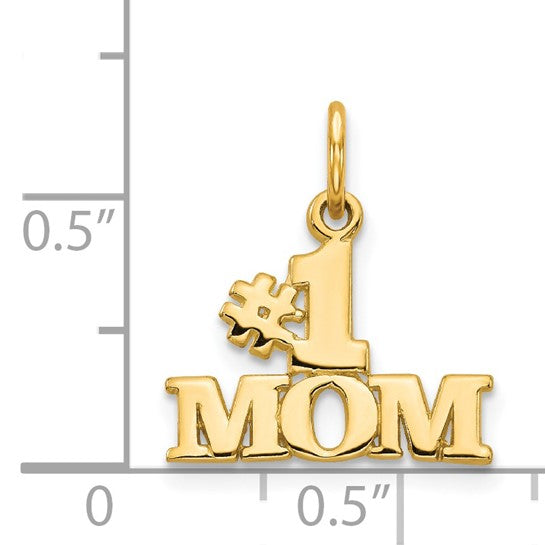 14k Yellow Gold Number One Mom Pendant Charm, Sentimental Motherhood Jewelry