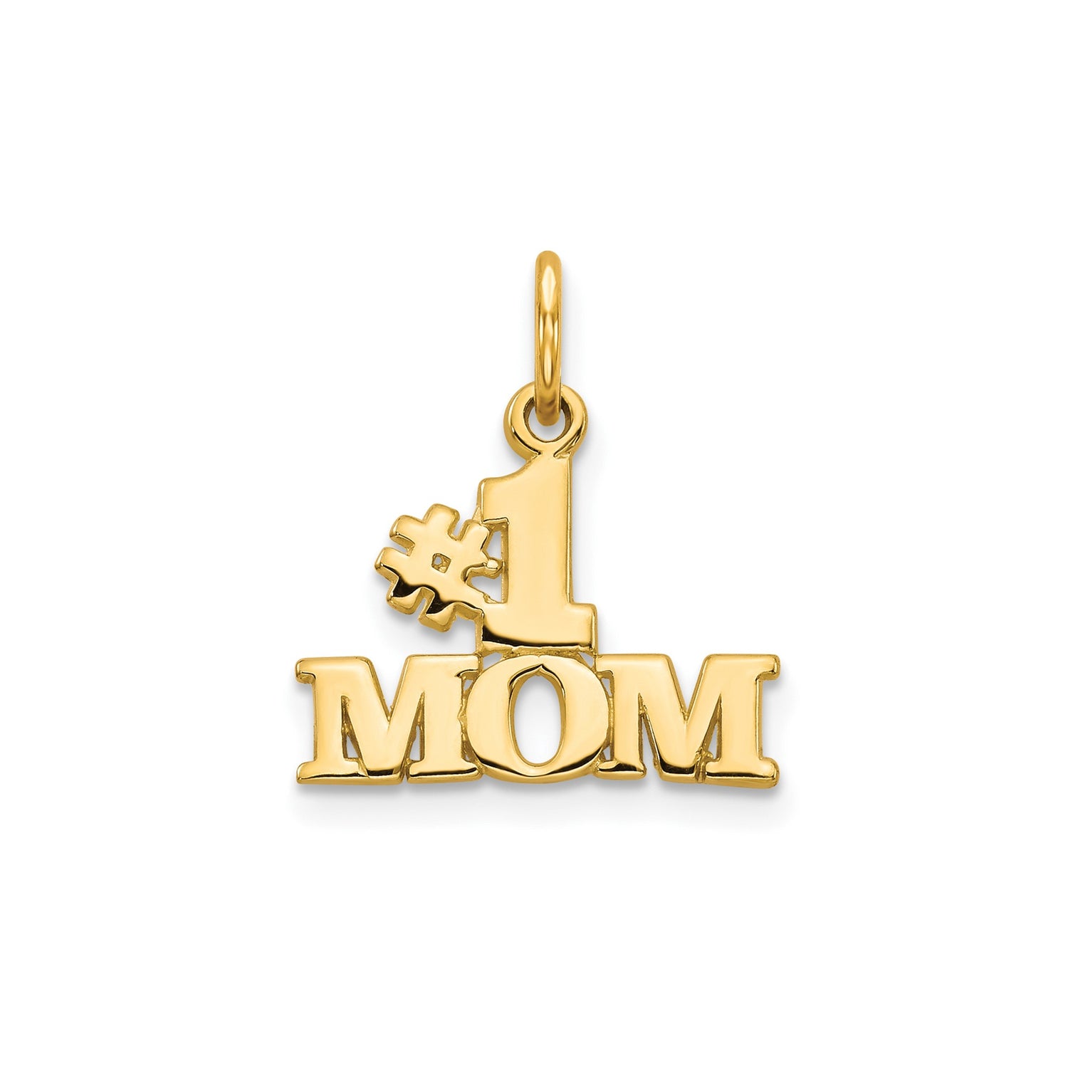 14k Yellow Gold Number One Mom Pendant Charm, Sentimental Motherhood Jewelry