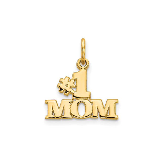 14k Yellow Gold Number One Mom Pendant Charm, Sentimental Motherhood Jewelry
