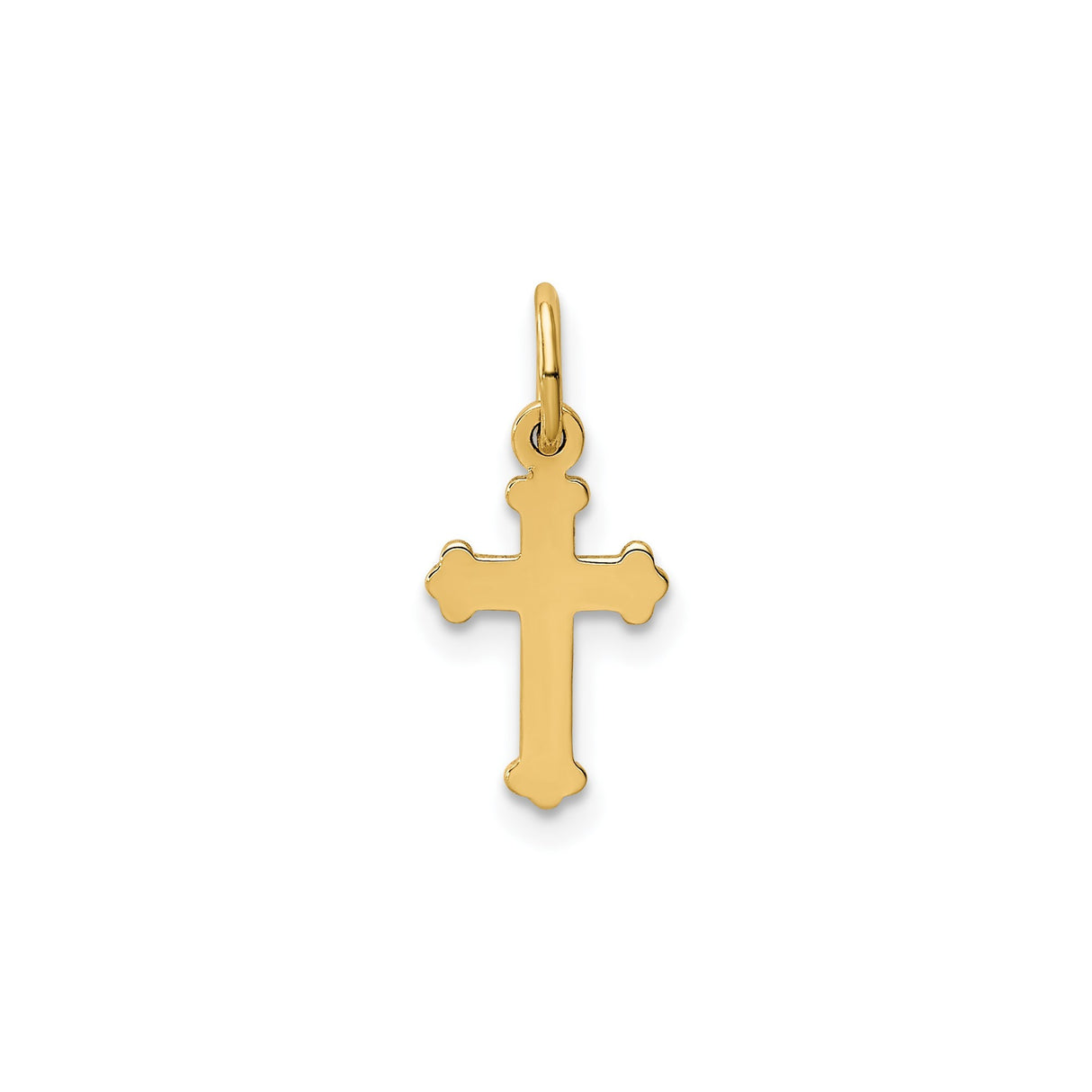 14k Yellow Gold Budded Cross Pendant, Polished Beveled Arms, Religious Design for Men and Women
