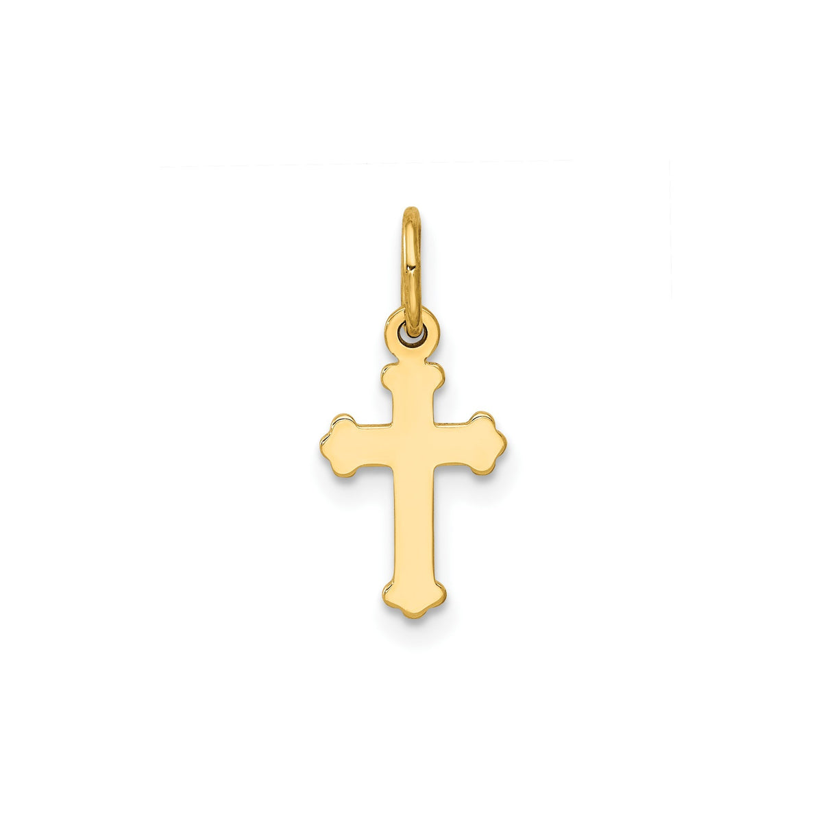 14k Yellow Gold Budded Cross Pendant, Polished Beveled Arms, Religious Design for Men and Women