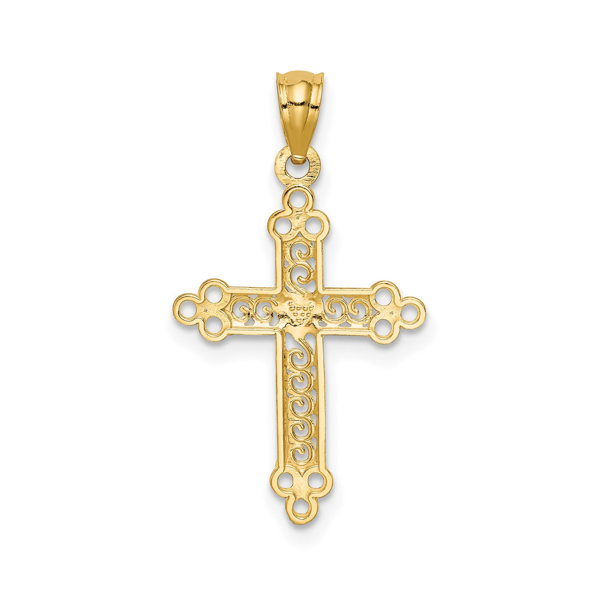 14k Two-Tone Gold Cross Pendant with Filigree Scrollwork and Heart Center Design