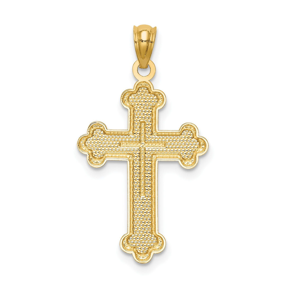 14k Yellow Gold Cross Pendant with Budded Ends and Textured Baroque Design