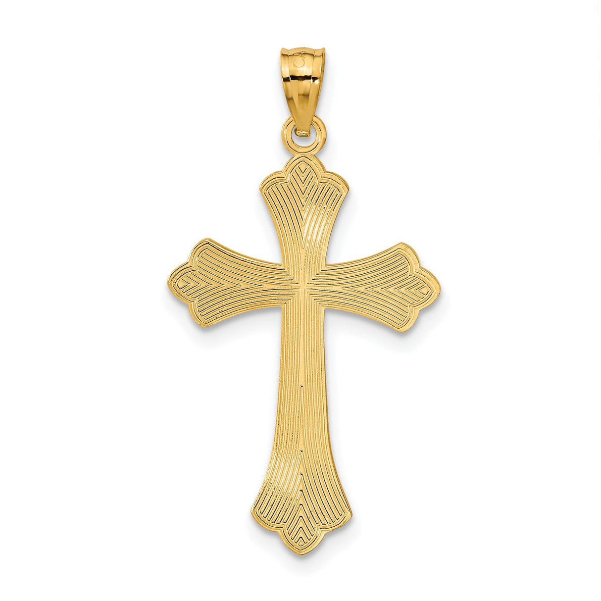 14k Yellow Gold Fleur De Lis Cross Pendant with Diamond Cut Detailing and Flared Edges