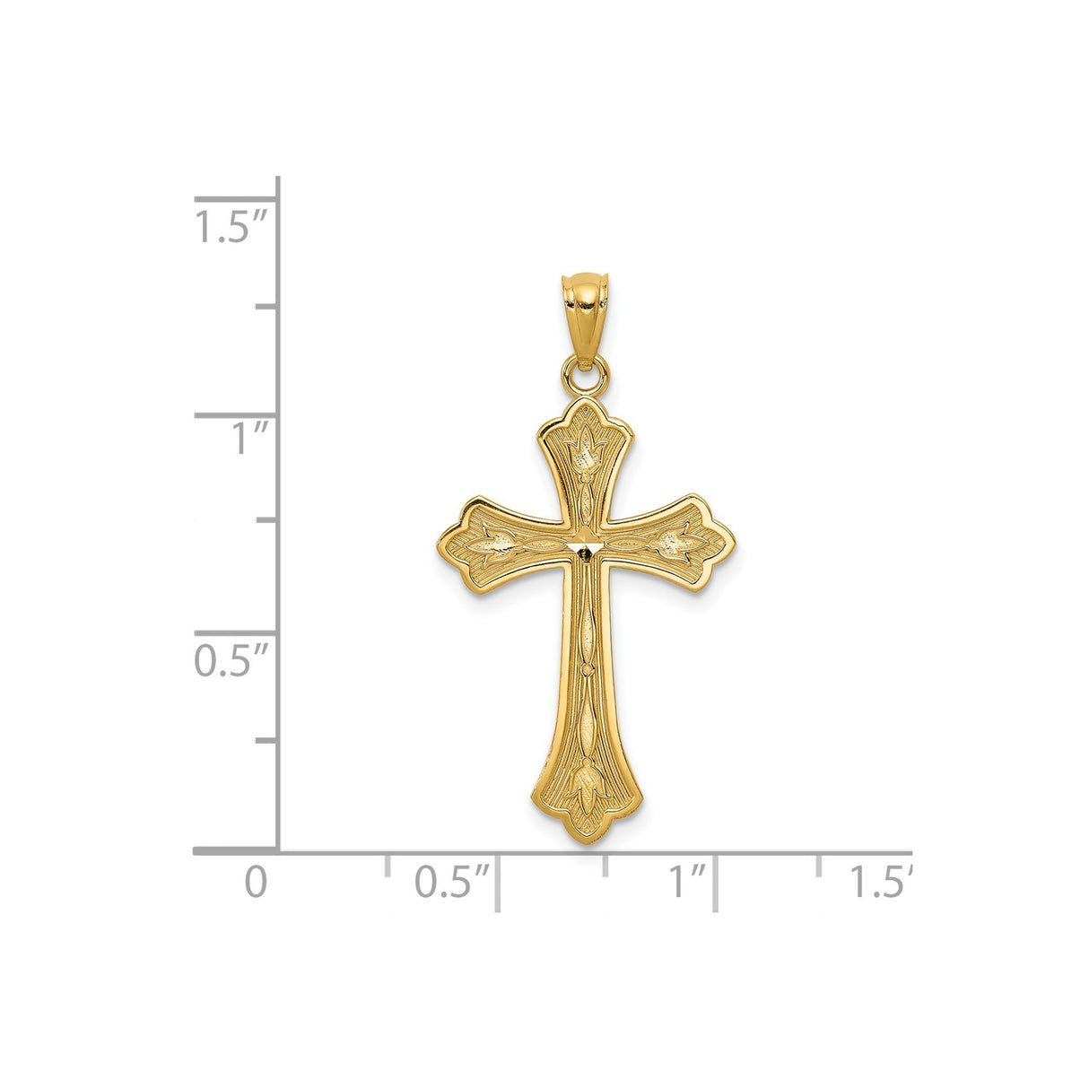 14k Yellow Gold Fleur De Lis Cross Pendant with Diamond Cut Detailing and Flared Edges
