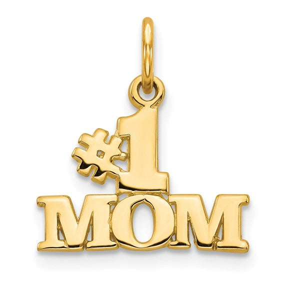 14k Yellow Gold Number One Mom Pendant Charm, Sentimental Motherhood Jewelry