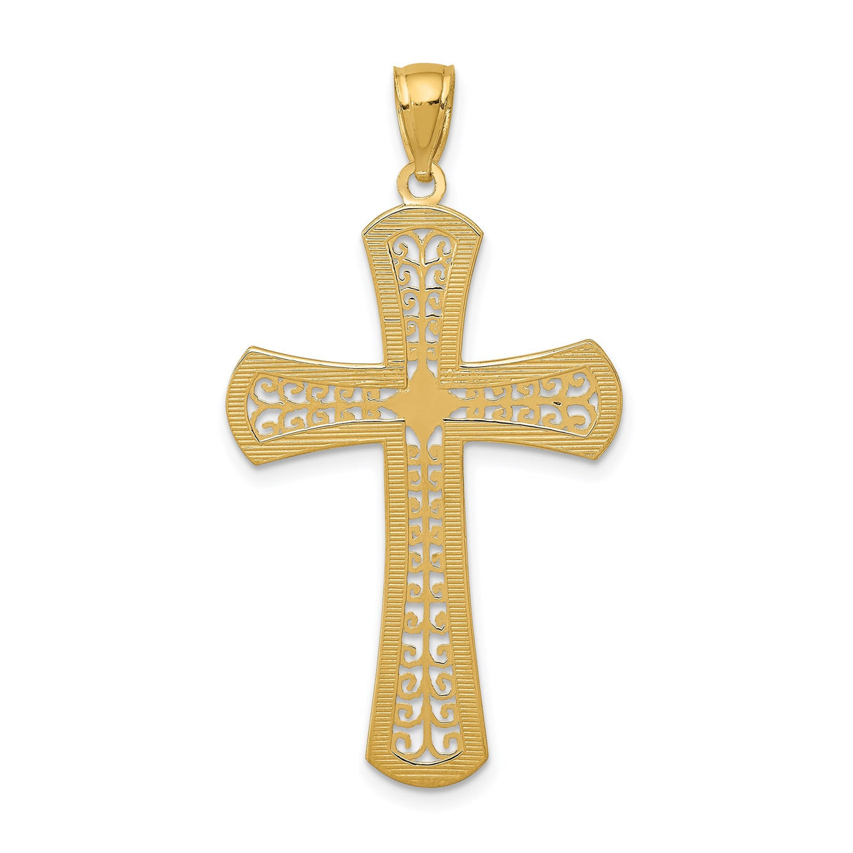 14k Yellow Gold Cross Pendant with Twisted Edge and Filigree Design