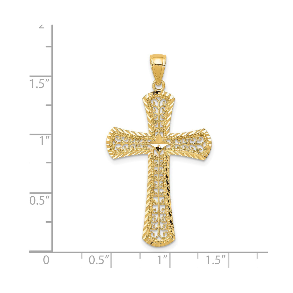 14k Yellow Gold Cross Pendant with Twisted Edge and Filigree Design