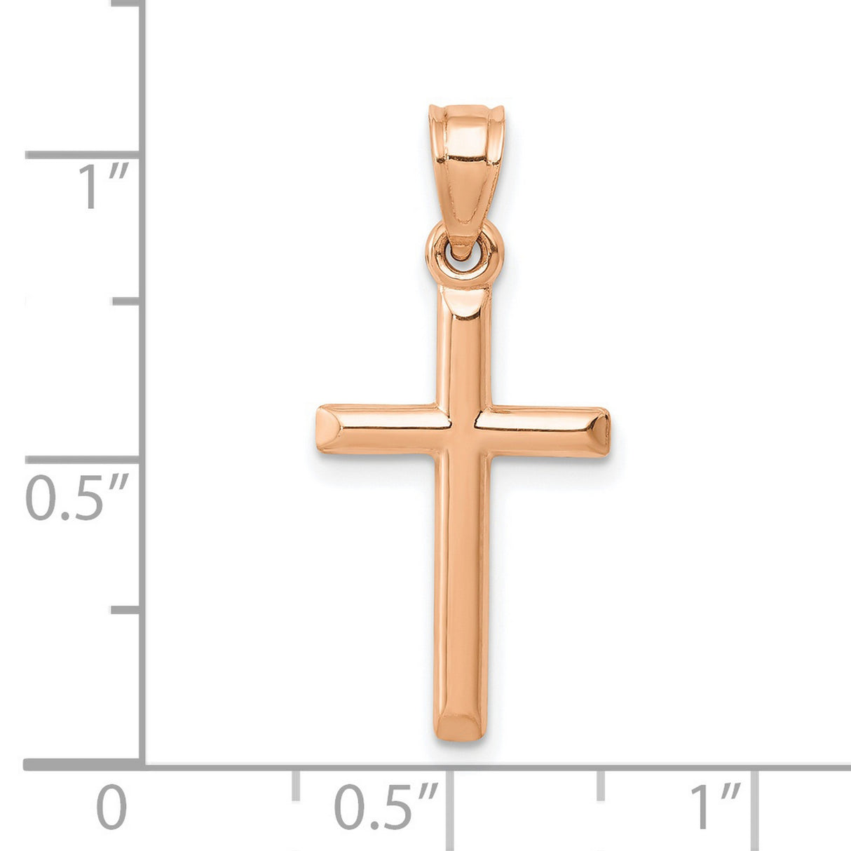 14k Rose Gold Cross Pendant with Smooth Hollow Design, Polished Finish, Unisex Faith Charm
