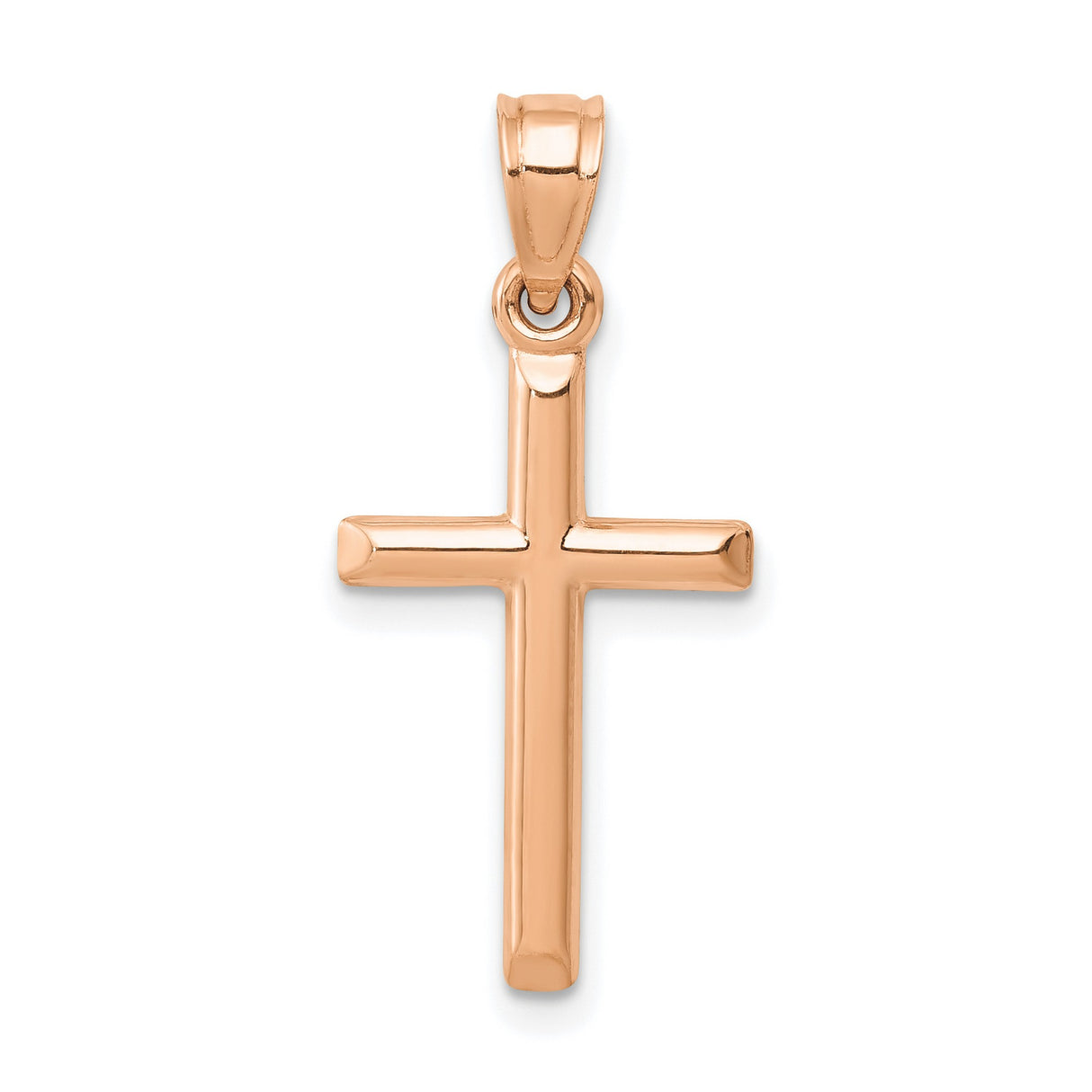 14k Rose Gold Cross Pendant with Smooth Hollow Design, Polished Finish, Unisex Faith Charm