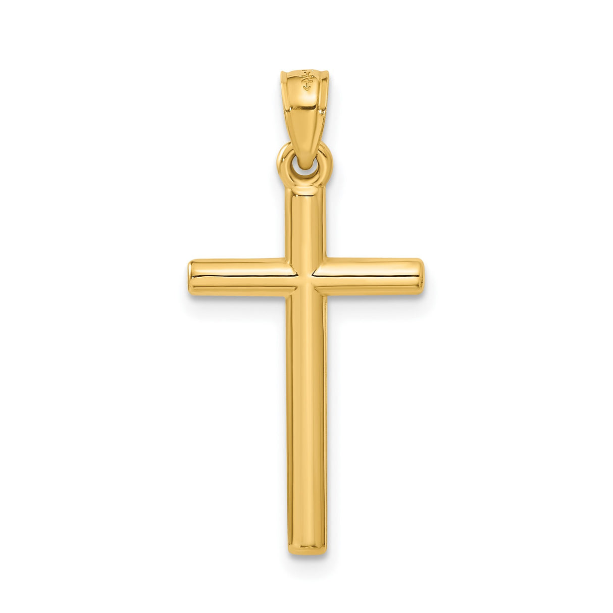 14k Yellow Gold Cross Pendant with Polished Finish, Classic Latin Design for Men and Women