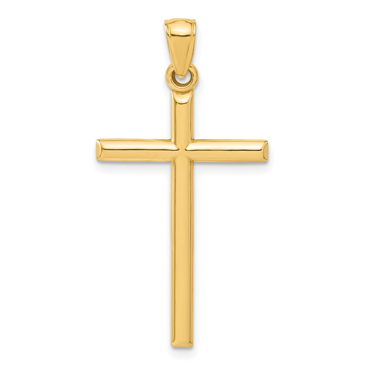 14k Yellow Gold Cross Pendant, Sleek Polished Latin Cross Charm for Men and Women