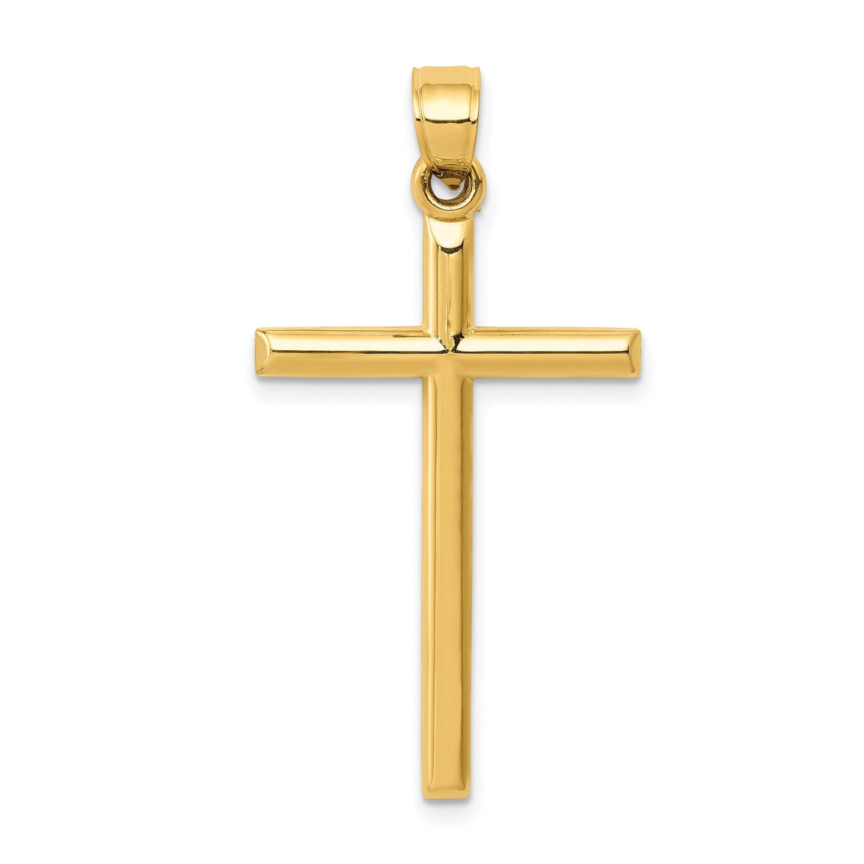 14k Yellow Gold Cross Pendant, Sleek Polished Latin Cross Charm for Men and Women