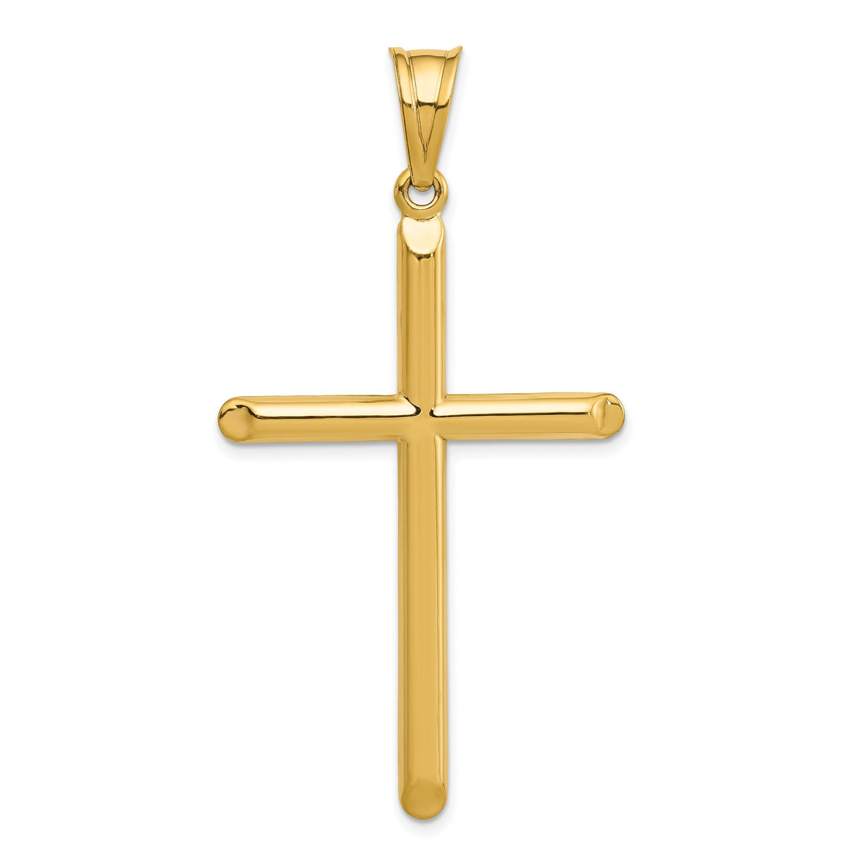14k Yellow Gold Latin Cross Pendant with Rounded Edges, High Polish Religious Charm
