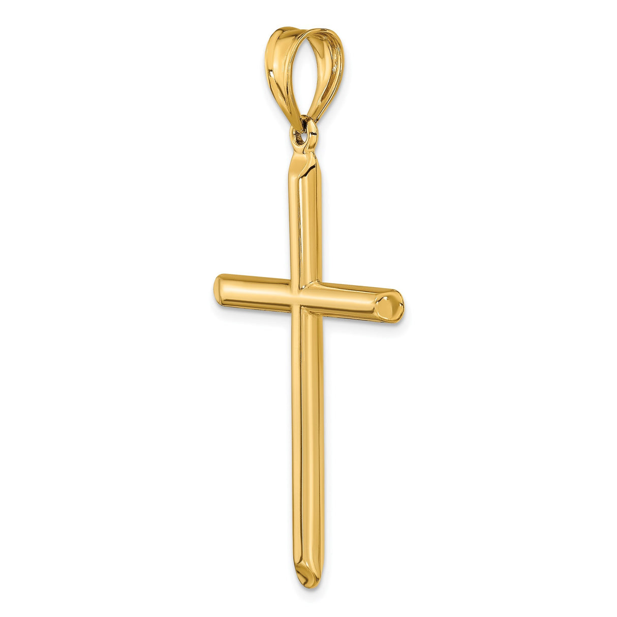 14k Yellow Gold Latin Cross Pendant with Rounded Edges, High Polish Religious Charm