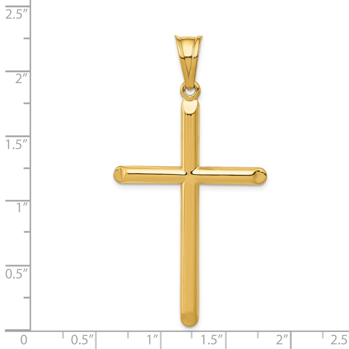 14k Yellow Gold Latin Cross Pendant with Rounded Edges, High Polish Religious Charm