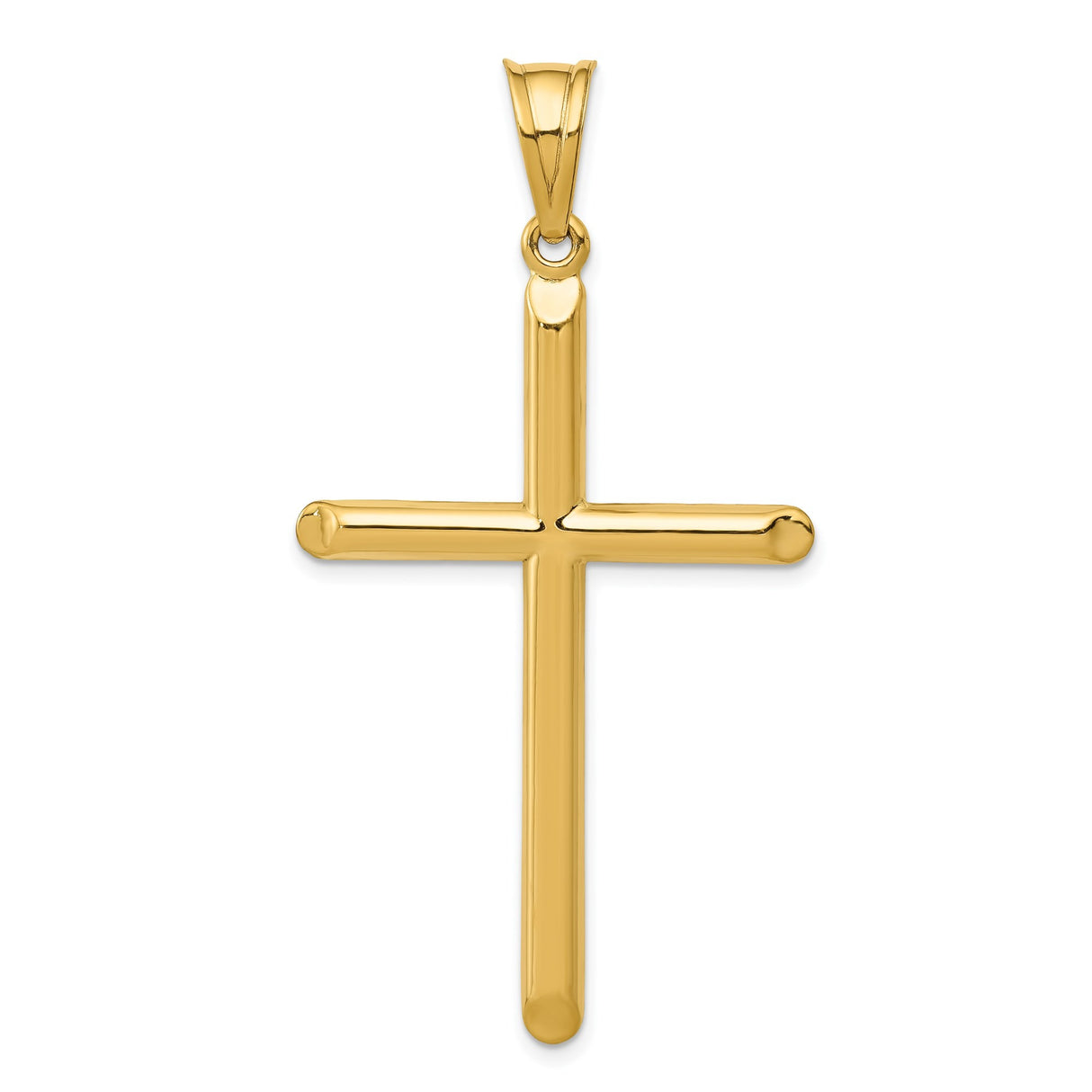 14k Yellow Gold Latin Cross Pendant with Rounded Edges, High Polish Religious Charm