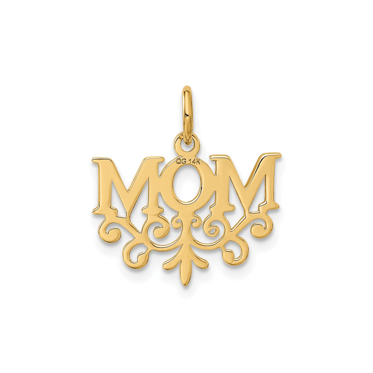 14k Yellow Gold Mom Pendant with Ornate Scrollwork Design, Sentimental Family Jewelry
