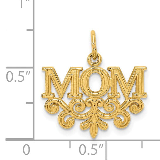 14k Yellow Gold Mom Pendant with Ornate Scrollwork Design, Sentimental Family Jewelry