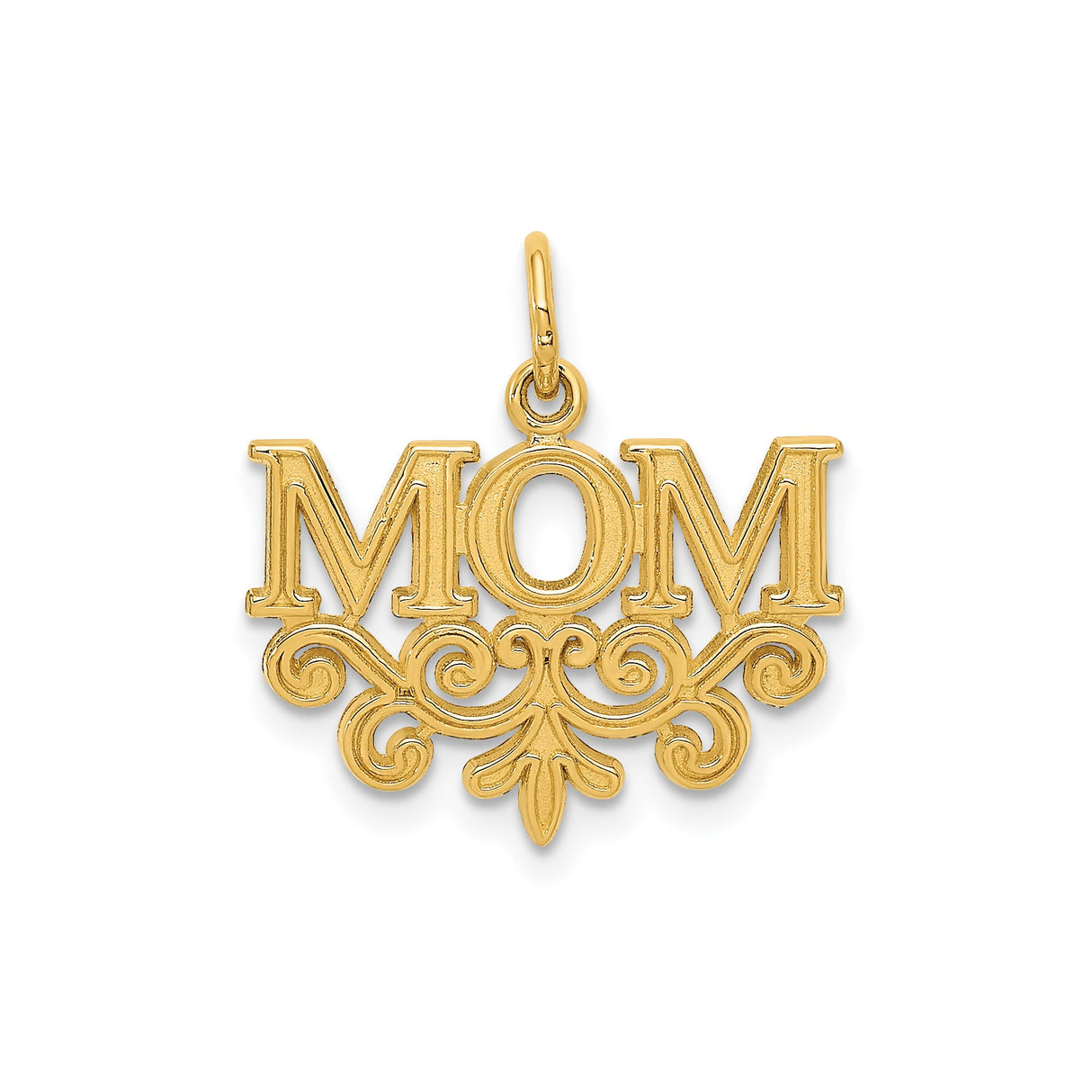 14k Yellow Gold Mom Pendant with Ornate Scrollwork Design, Sentimental Family Jewelry