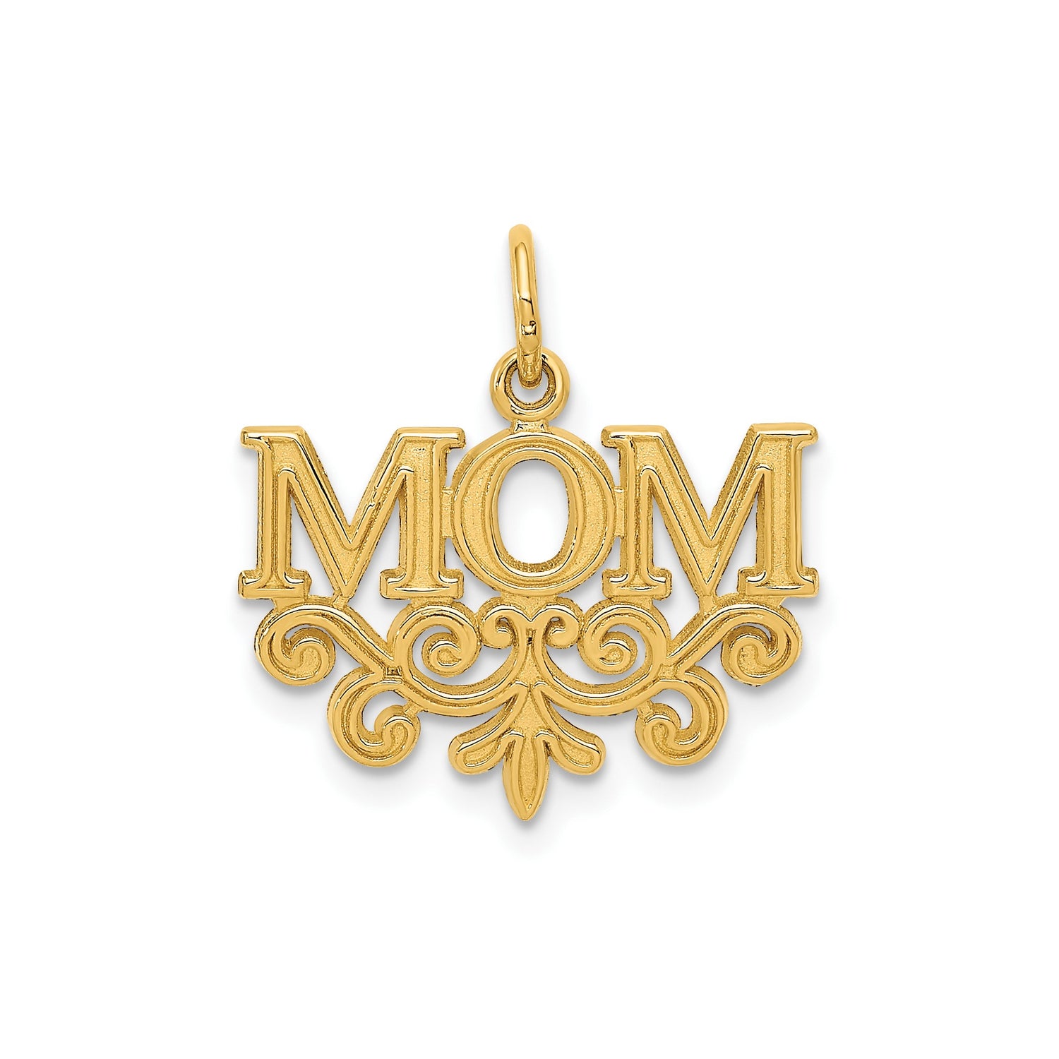 14k Yellow Gold Mom Pendant with Ornate Scrollwork Design, Sentimental Family Jewelry