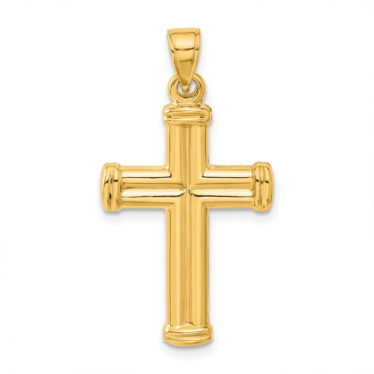 14k Yellow Gold Cross Pendant with Smooth Edges and Capped Ends for Men and Women