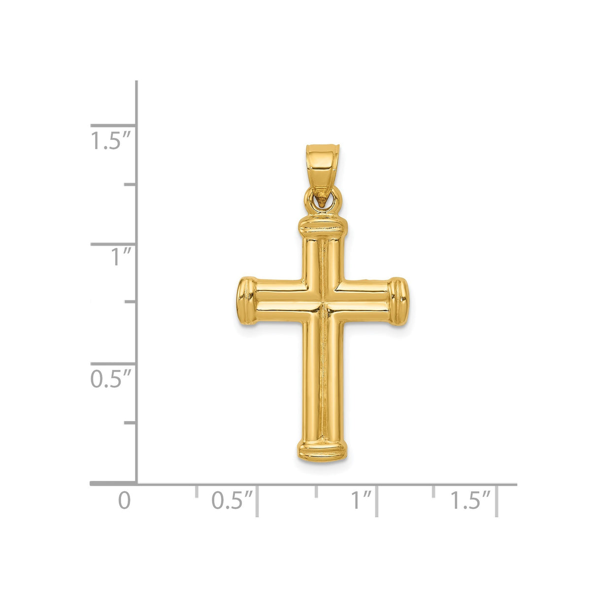 14k Yellow Gold Cross Pendant with Smooth Edges and Capped Ends for Men and Women