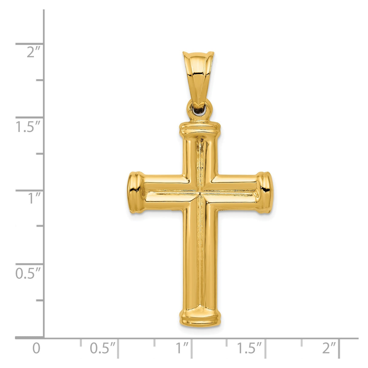 14k Yellow Gold 3D Latin Cross Pendant with High Polish Finish and Capped Ends