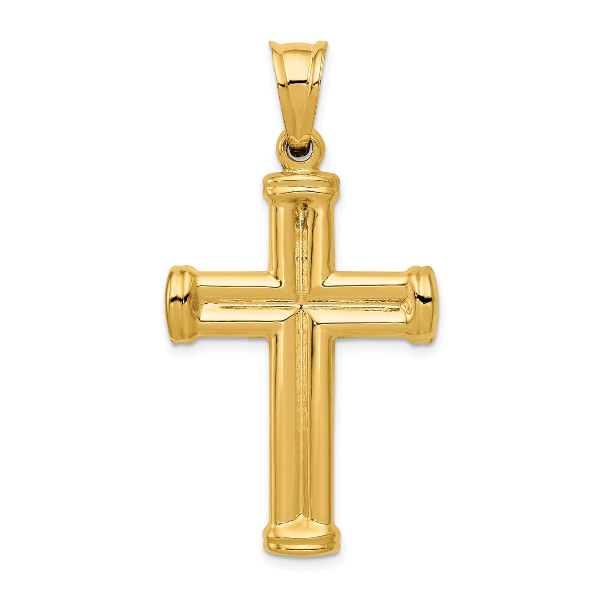 14k Yellow Gold 3D Latin Cross Pendant with High Polish Finish and Capped Ends