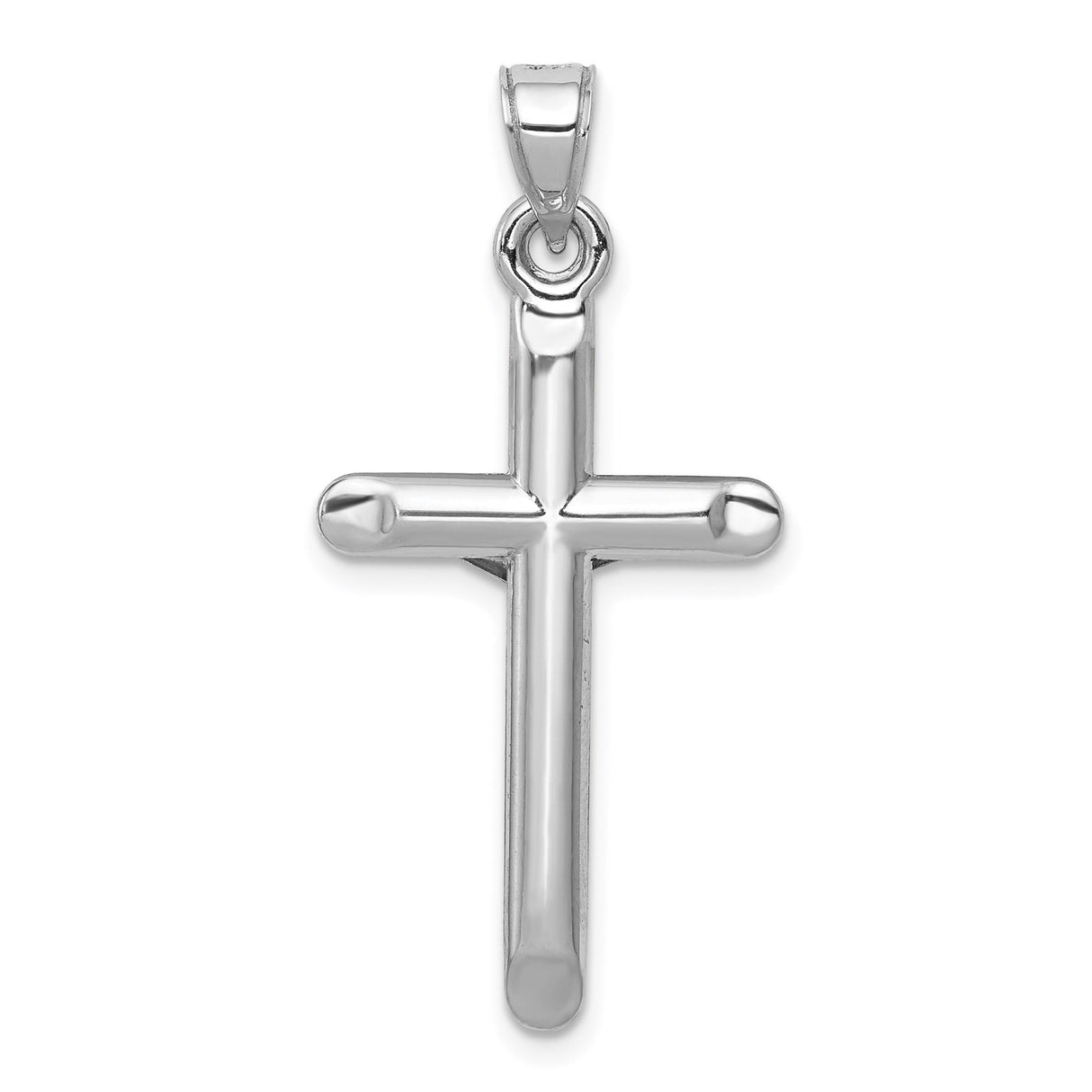 14k White Gold Crucifix Pendant, Polished Latin Cross with Jesus, Catholic Religious Jewelry