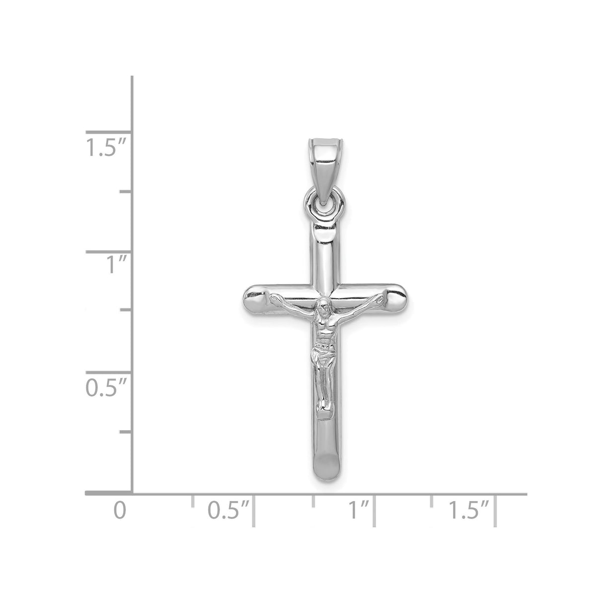 14k White Gold Crucifix Pendant, Polished Latin Cross with Jesus, Catholic Religious Jewelry