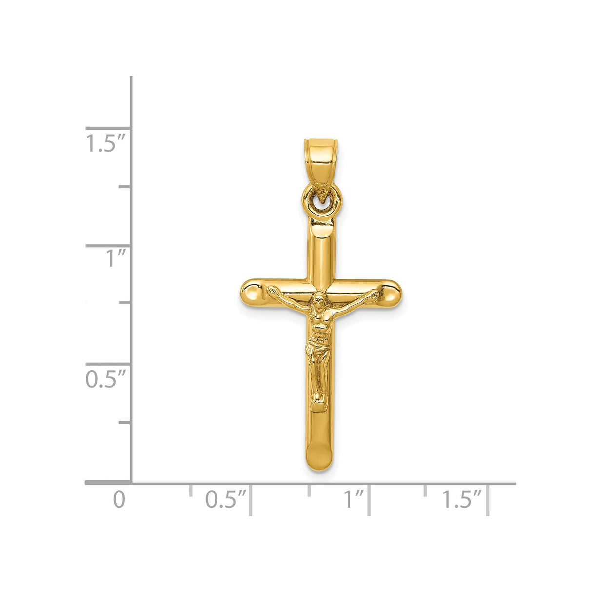 14k Yellow Gold Crucifix Pendant with Latin Cross Jesus Design Religious Christian Jewelry