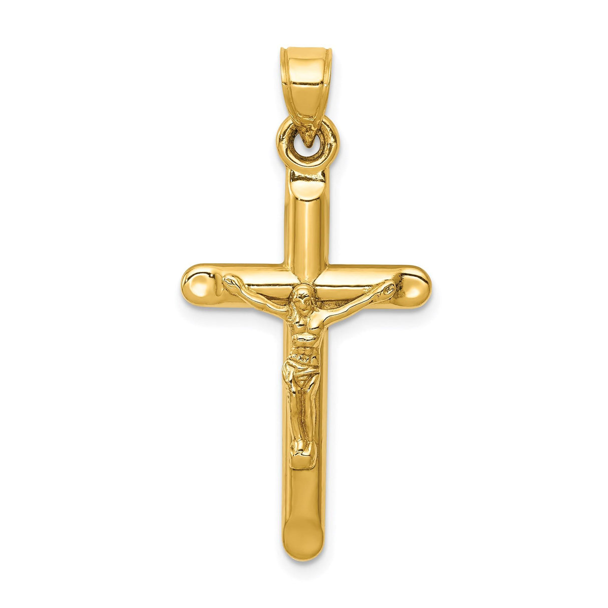 14k Yellow Gold Crucifix Pendant with Latin Cross Jesus Design Religious Christian Jewelry